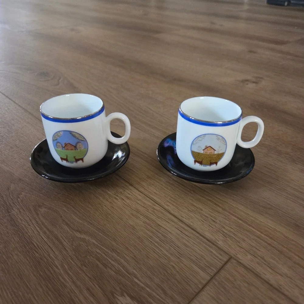 Mikimoto International 90s Mine Crane‎ Espresso Cup and Saucer Set